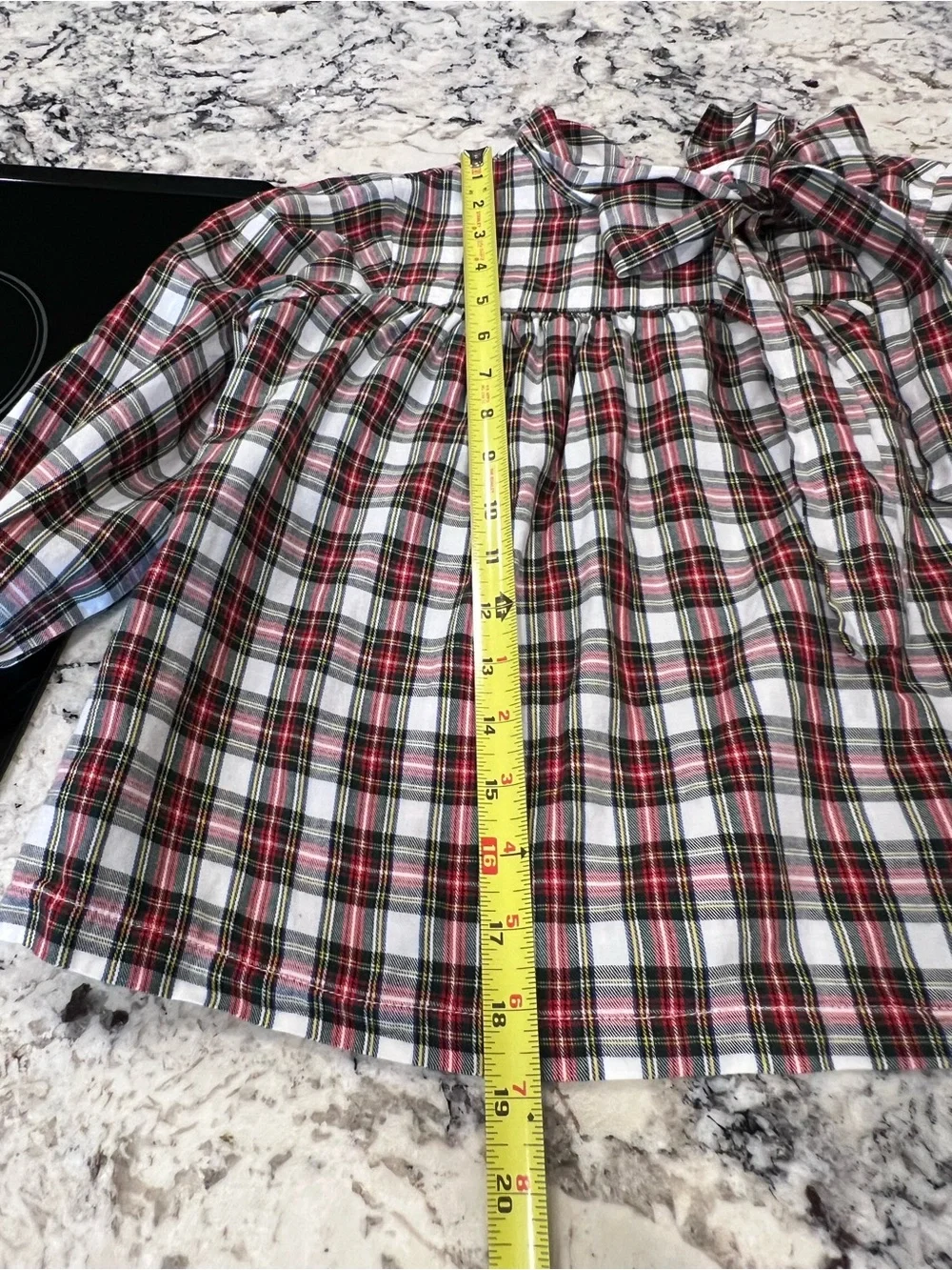 Girls Plaid Bow-Front Blouse in Red, Green & White